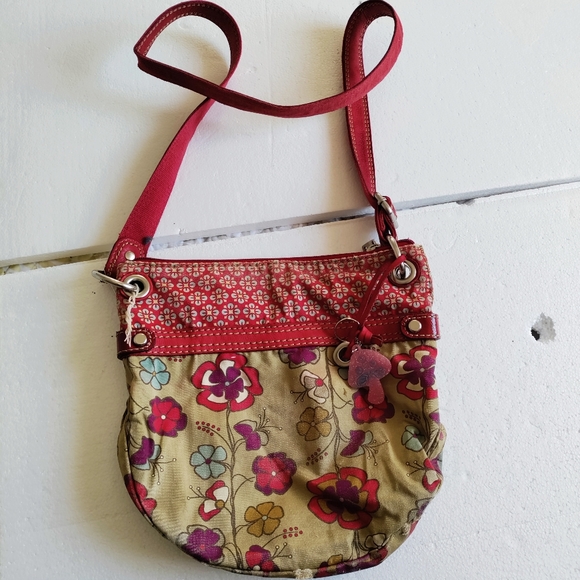 Vintage Fossil Leather And Canvas floral Crossbody Purse - Picture 1 of 7